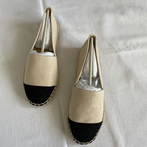 TORY BURCH Ivory/ Black Espadrilles Flats